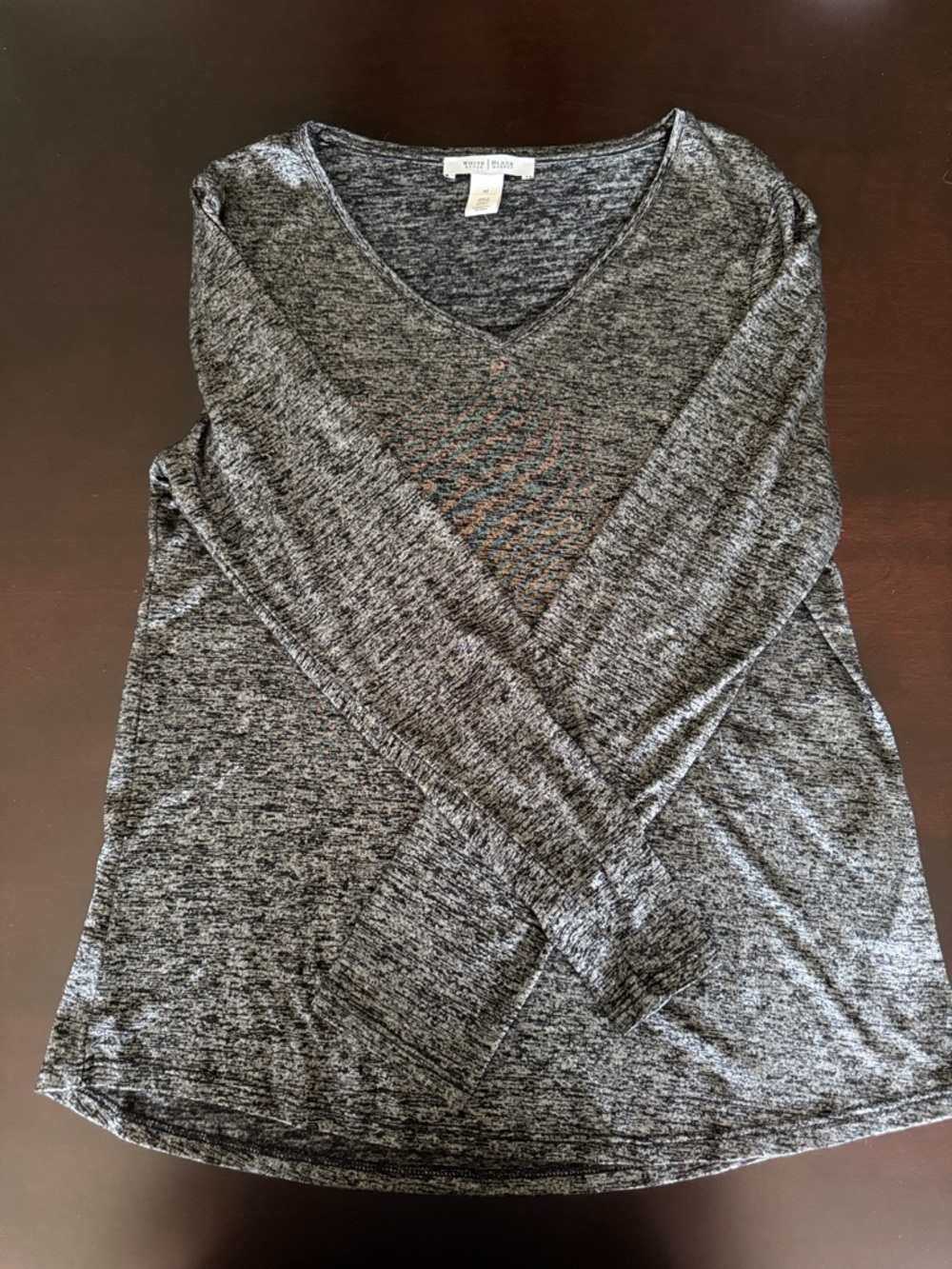 White House Black Market Shimmery Heathered Gray V-Neck Long Sleeve Top